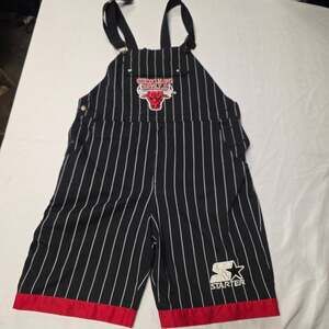 Vintage 1990s Starter Chicago Bulls NBA Pinstripe Overall Shorts Medium